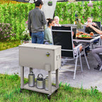 60 Quart Rolling Patio Cooler Cart with Shelf and Bottle Opener, Silver