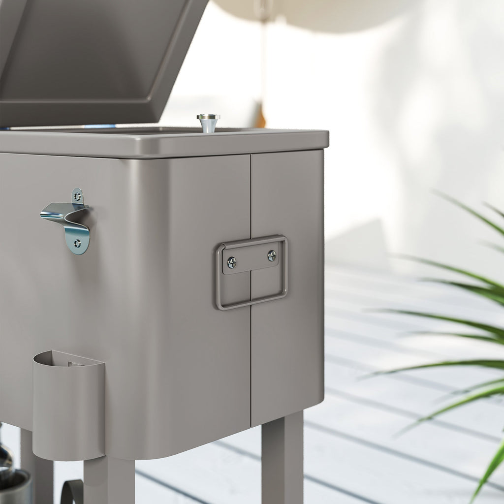 60 Quart Rolling Patio Cooler Cart with Shelf and Bottle Opener, Silver