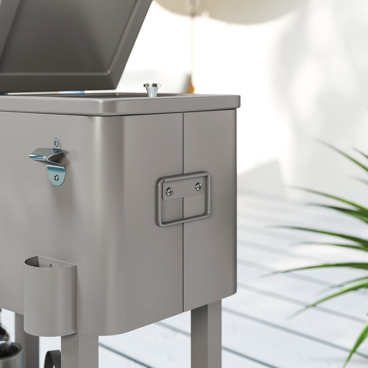 60 Quart Rolling Patio Cooler Cart with Shelf and Bottle Opener, Silver