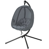 Hanging Egg Chair, Outdoor Indoor Swing Chair with Stand, Folding Basket and Thickened Cushion for Patio, Garden, Balcony, Grey