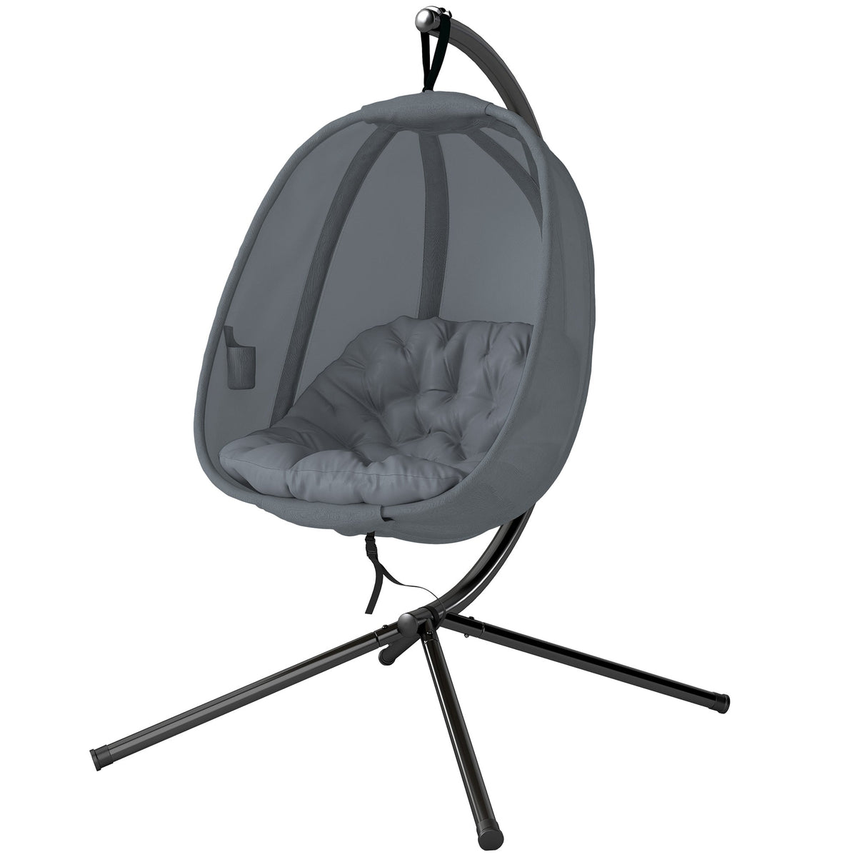 Hanging Egg Chair, Outdoor Indoor Swing Chair with Stand, Folding Basket and Thickened Cushion for Patio, Garden, Balcony, Grey