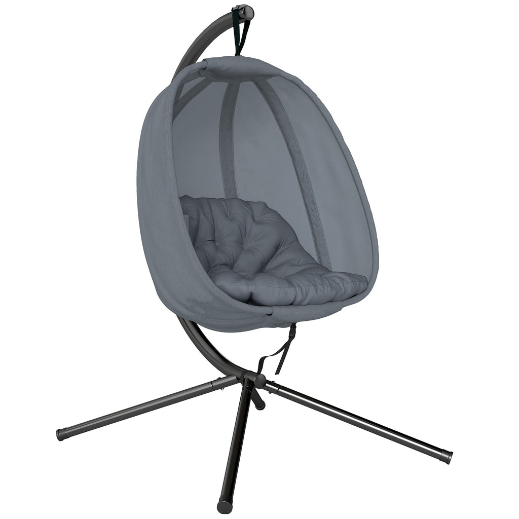 Hanging Egg Chair, Outdoor Indoor Swing Chair with Stand, Folding Basket and Thickened Cushion for Patio, Garden, Balcony, Grey