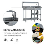 Potting Bench Table with Drawer, Removable Sink, Shelves and Hooks