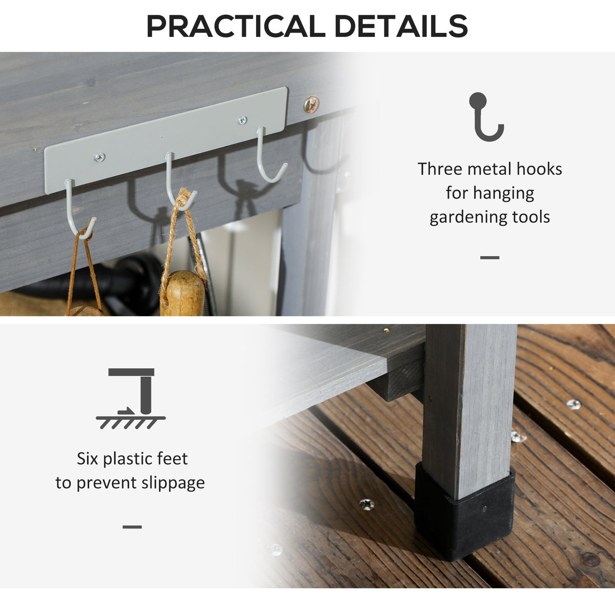 Potting Bench Table with Drawer, Removable Sink, Shelves and Hooks