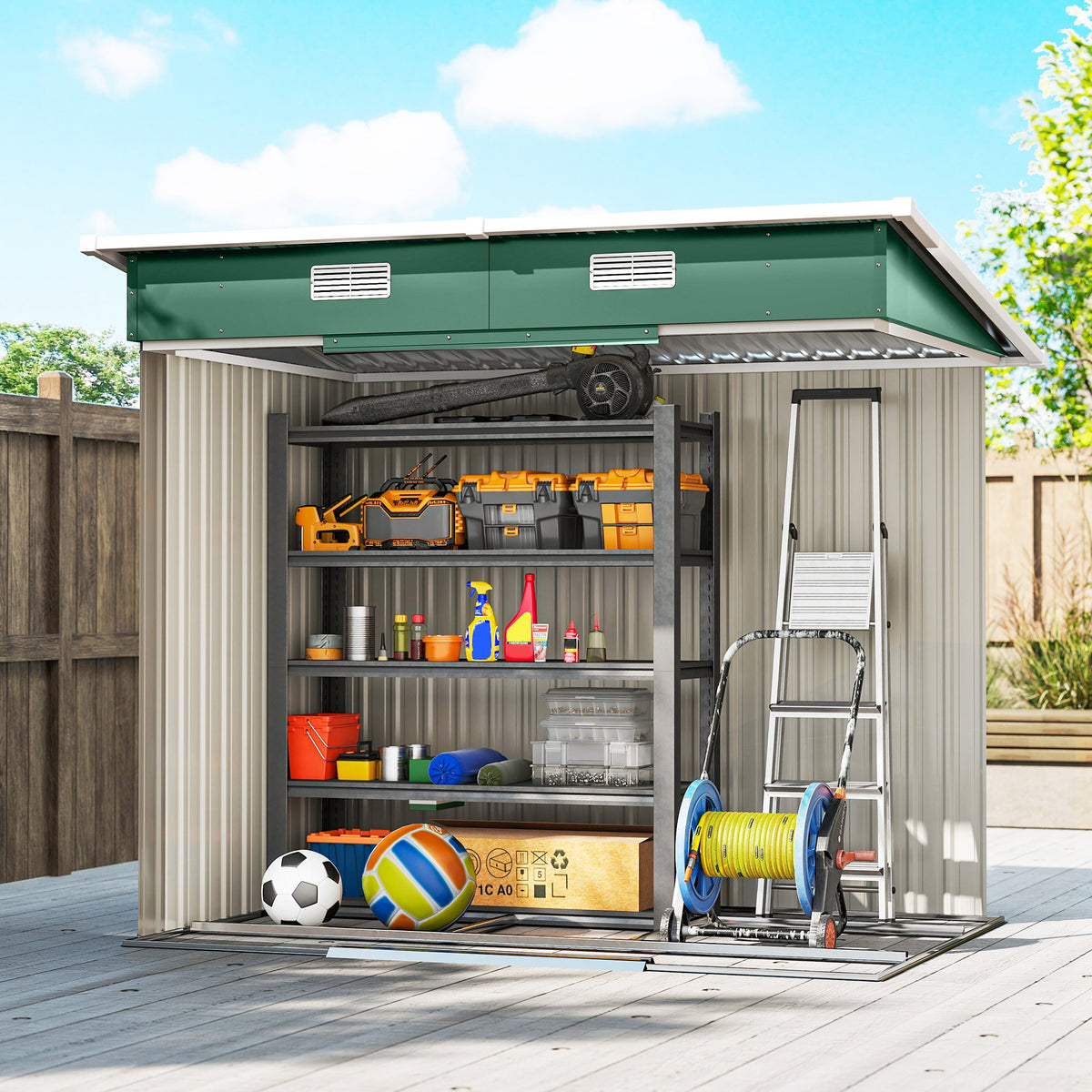 7' x 4' Outdoor Storage Shed with Lockable Double Doors, Green