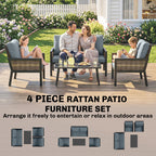 4-Seater Rattan Sofa Set with Cushions, Loveseat, 2 Armchairs & Coffee Table Grey