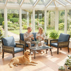 4-Seater Rattan Sofa Set with Cushions, Loveseat, 2 Armchairs & Coffee Table Grey