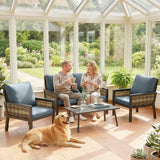 4-Seater Rattan Sofa Set with Cushions, Loveseat, 2 Armchairs & Coffee Table Grey