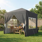 8.2 x 8.2 ft Pop-Up Canopy Tent with 4 Sidewalls & Sandbags, Dark Grey