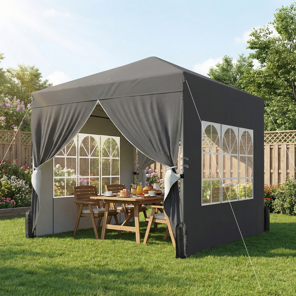 8.2 x 8.2 ft Pop-Up Canopy Tent with 4 Sidewalls & Sandbags, Dark Grey