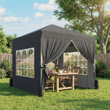8.2 x 8.2 ft Pop-Up Canopy Tent with 4 Sidewalls & Sandbags, Dark Grey