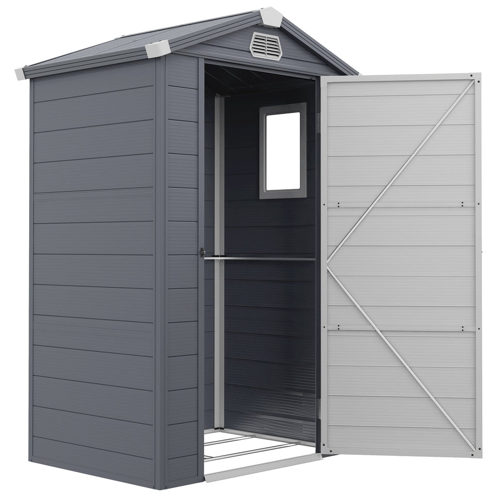 4.4' x 3.3' Garden Storage Shed with Aluminum Frame, Latched Door & Air Vents, Grey