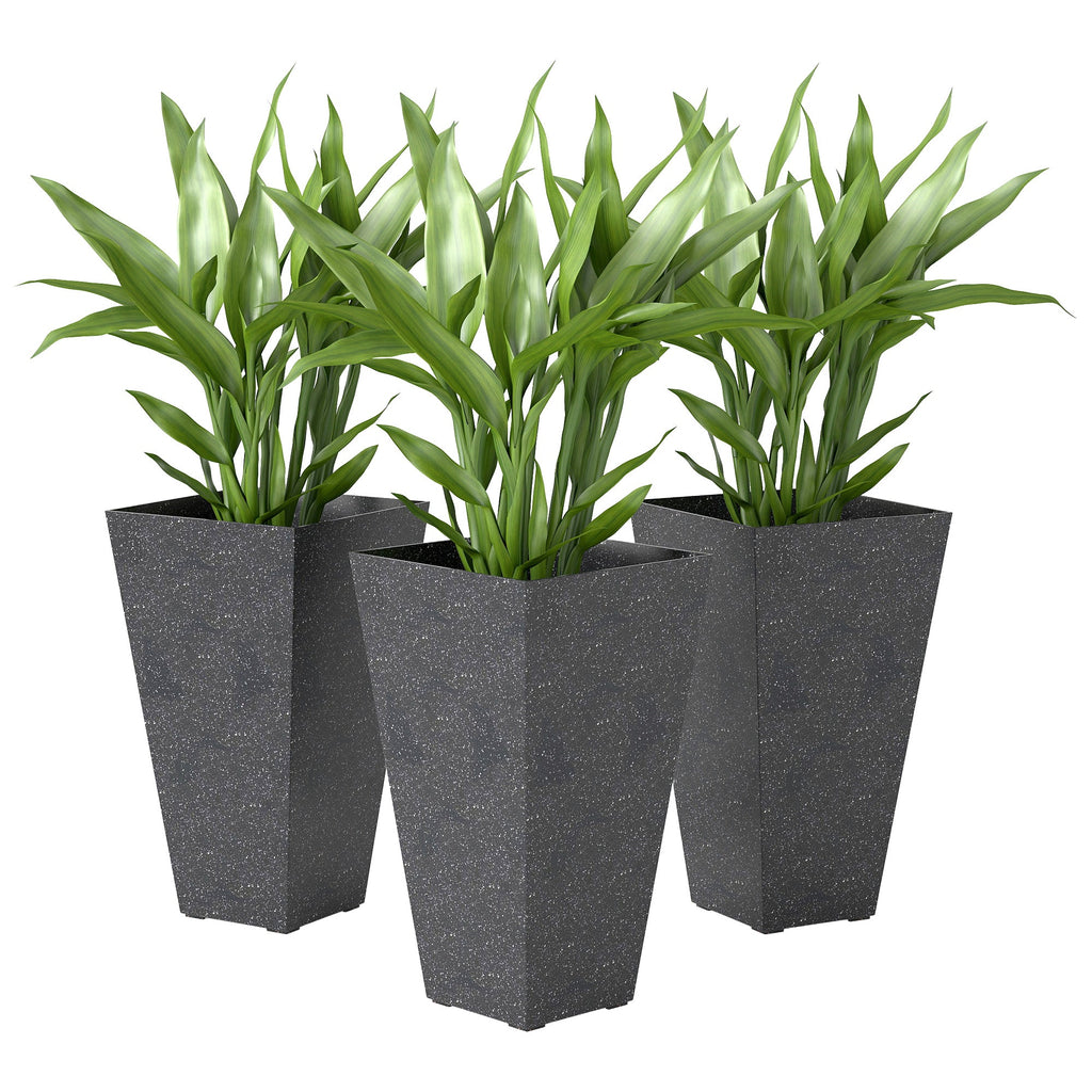 3-Piece 28" Tall Planters with Drainage Holes, Black
