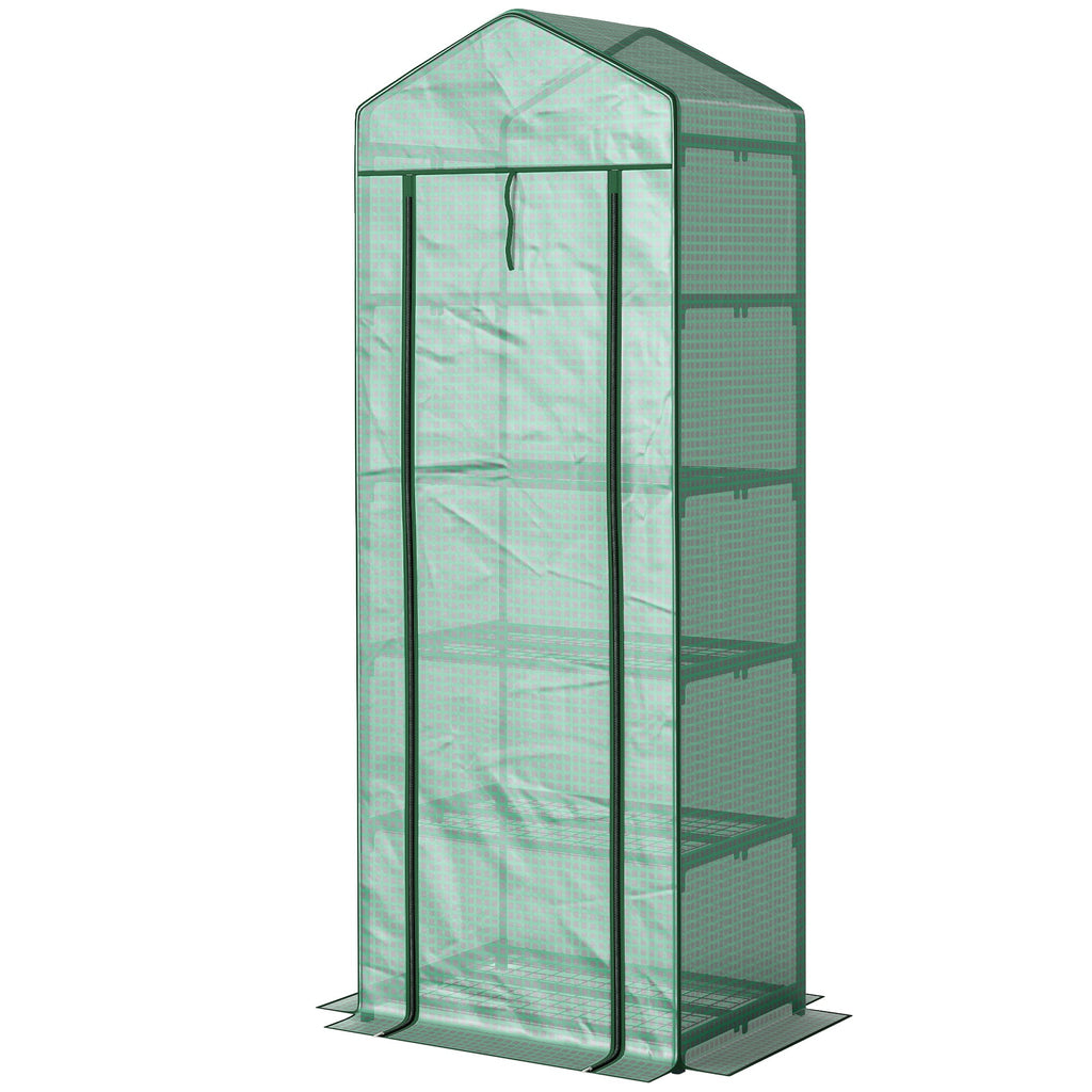 5 Tier Mini Greenhouse with Shelf Clips, 27.25" x 19.25" x 76", Green
