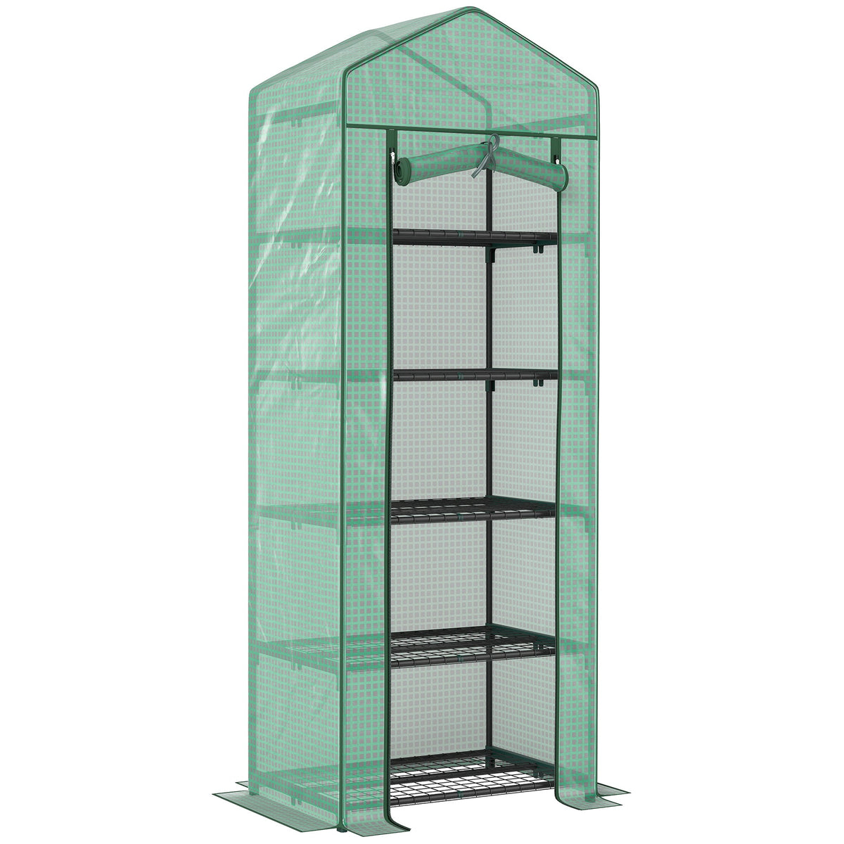 5 Tier Mini Greenhouse with Shelf Clips, 27.25" x 19.25" x 76", Green