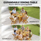 7-Piece Extending Acacia Dining Set with 6 Folding Chairs & Umbrella, Natural