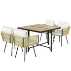 5 Piece Rattan Garden Dining Set with Stackable Chairs, Beige