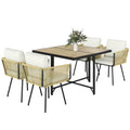 5 Piece Rattan Garden Dining Set with Stackable Chairs, Beige