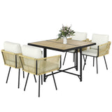 5 Piece Rattan Garden Dining Set with Stackable Chairs, Beige