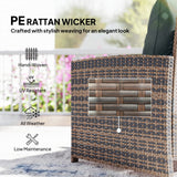 5-Piece Wicker Patio Set with Ottomans and 2-Tier Glass Table, Brown, Dark Grey