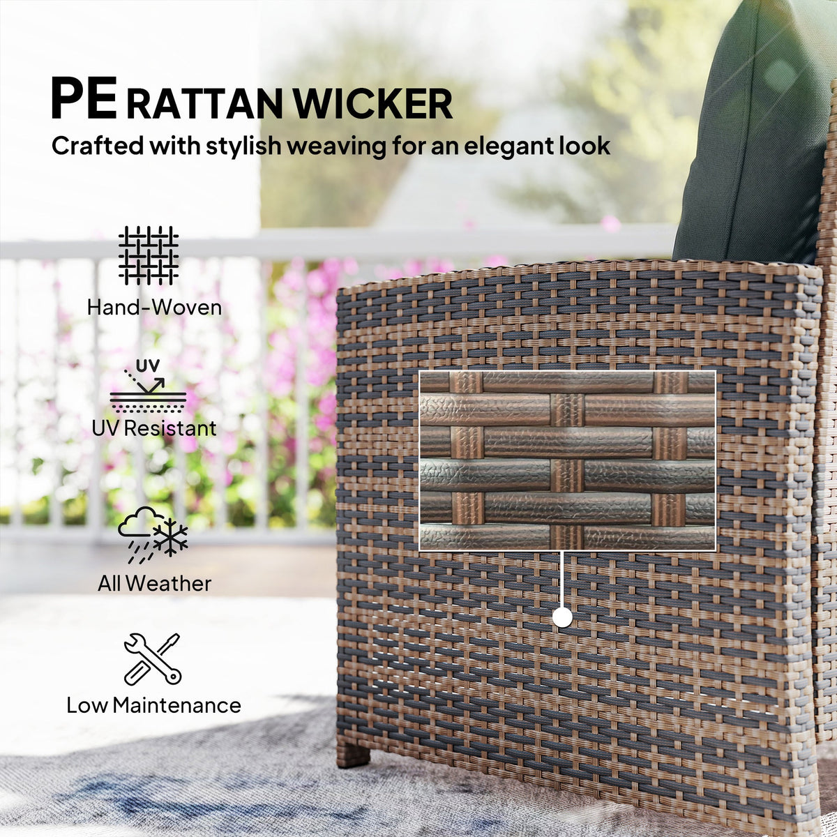 5-Piece Wicker Patio Set with Ottomans and 2-Tier Glass Table, Brown, Dark Grey