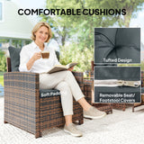 5-Piece Wicker Patio Set with Ottomans and 2-Tier Glass Table, Brown, Dark Grey