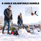 29" x 18" Heavy Duty Metal Snow Pusher with Wheels, 5-Level Adjustable Handle, Black