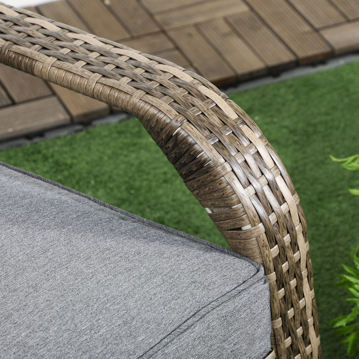 Patio Wicker Adirondack Chair with Soft Cushions, Mixed Grey