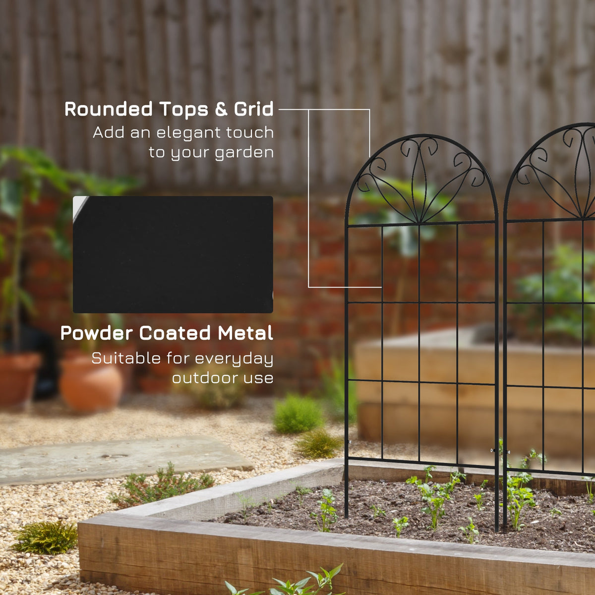 2 Pack Metal Garden Trellis Panels, 20" x 47", Black