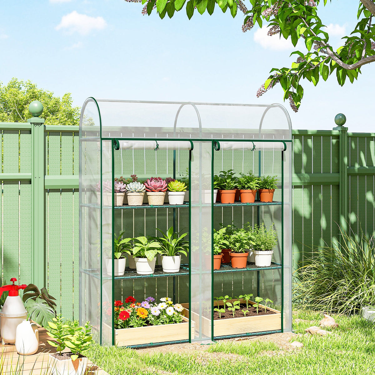 3 Tier Mini Greenhouse with 2 Roll-up Doors, 56.3" x 18.1" x 64.6"