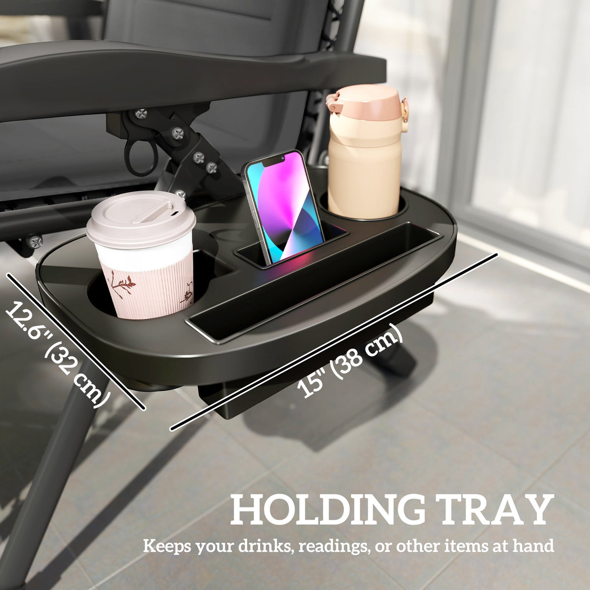 Zero Gravity Lounger Chair with Cup Holder, 400 LBS Capacity, Black