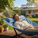 Outdoor Hammock with Stand, Detachable Pillow and Spreader Bars, Blue