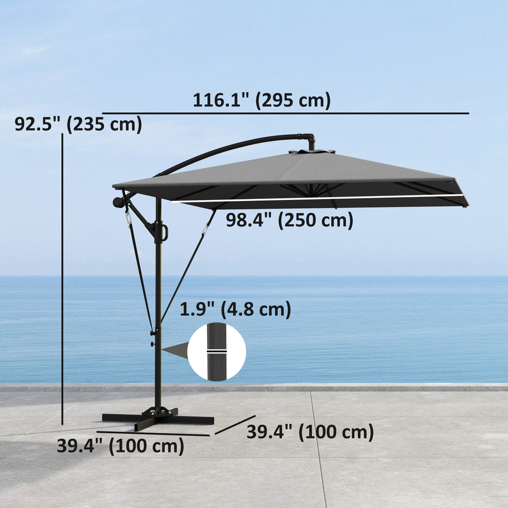 Offset Patio Umbrella with Base, Cover and Tilt Function, Grey