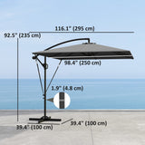 Offset Patio Umbrella with Base, Cover and Tilt Function, Grey