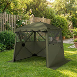 2 x 2 m Pop Up Gazebo with Awning, Sides, Mesh Windows & Carry Bag, Army Green