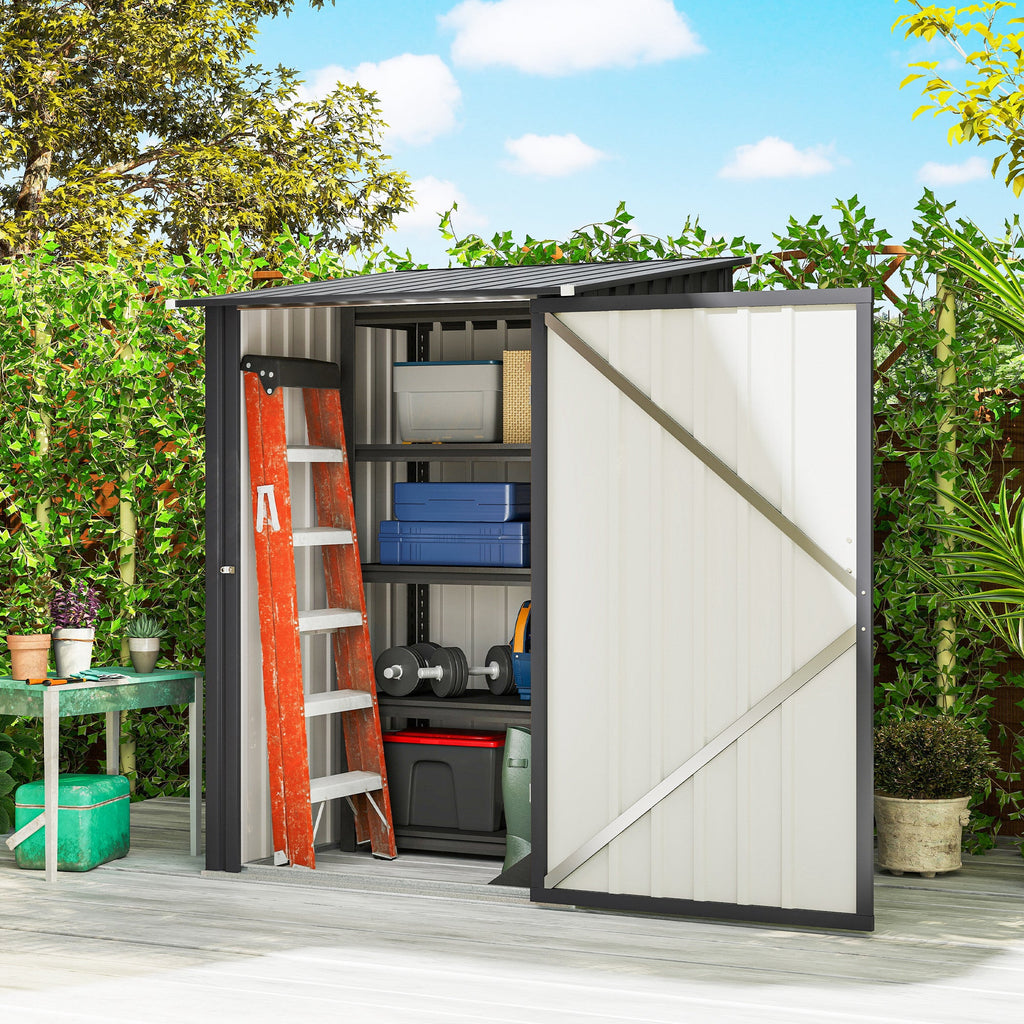 Lean-to Steel Garden Shed 3.3ft x 3.4ft with Lockable Door for Patio or Garden Storage, Dark Grey