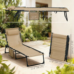 Folding Lounge Chair with Adjustable Backrest and Pillow, Beige
