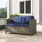 2-Seat Patio Loveseat Wicker Sofa with Cushions, Dark Blue