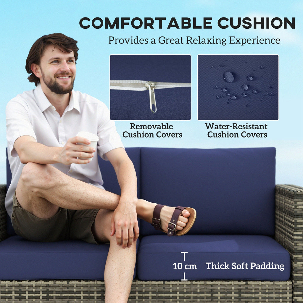 2-Seat Patio Loveseat Wicker Sofa with Cushions, Dark Blue