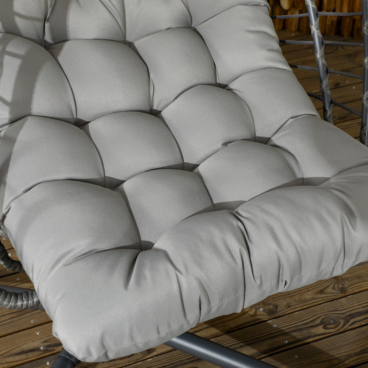 Rattan Hanging Egg Chair with Metal Stand, Foldable Basket & Cushion, Light Grey