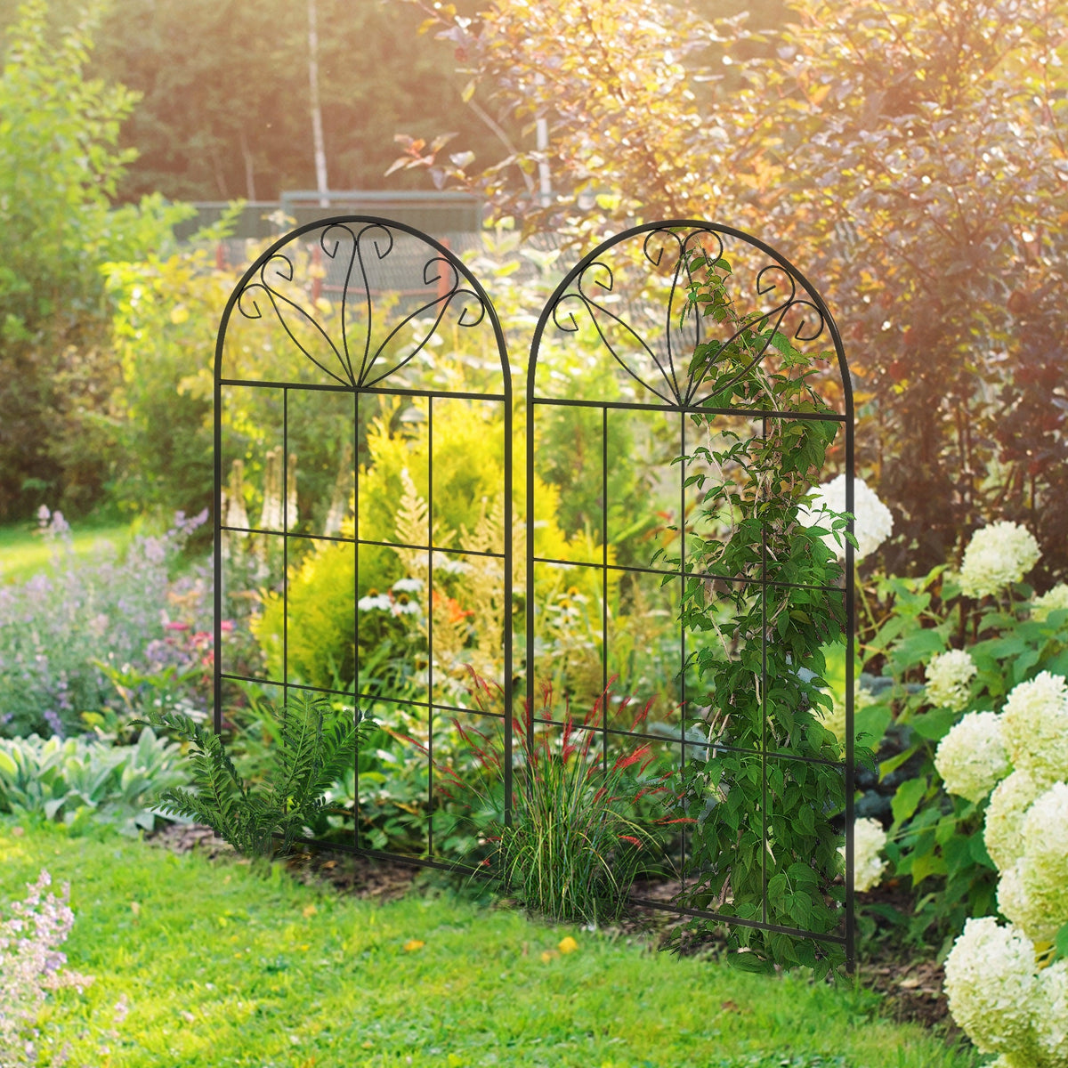 2 Pack Metal Garden Trellis Panels, 20" x 47", Black