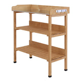 Wooden Potting Bench with Metal Top, Shelf and Hooks, Natural