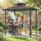 2.5 x 1.5 m Hardtop BBQ Grill Gazebo with 2 Shelves, Brown