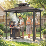 2.5 x 1.5 m Hardtop BBQ Grill Gazebo with 2 Shelves, Brown