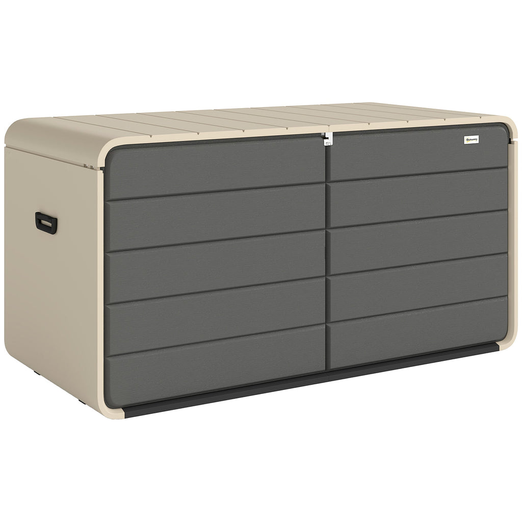 757 L Garden Storage Box with Wheels and Lockable Lid, Beige/Grey