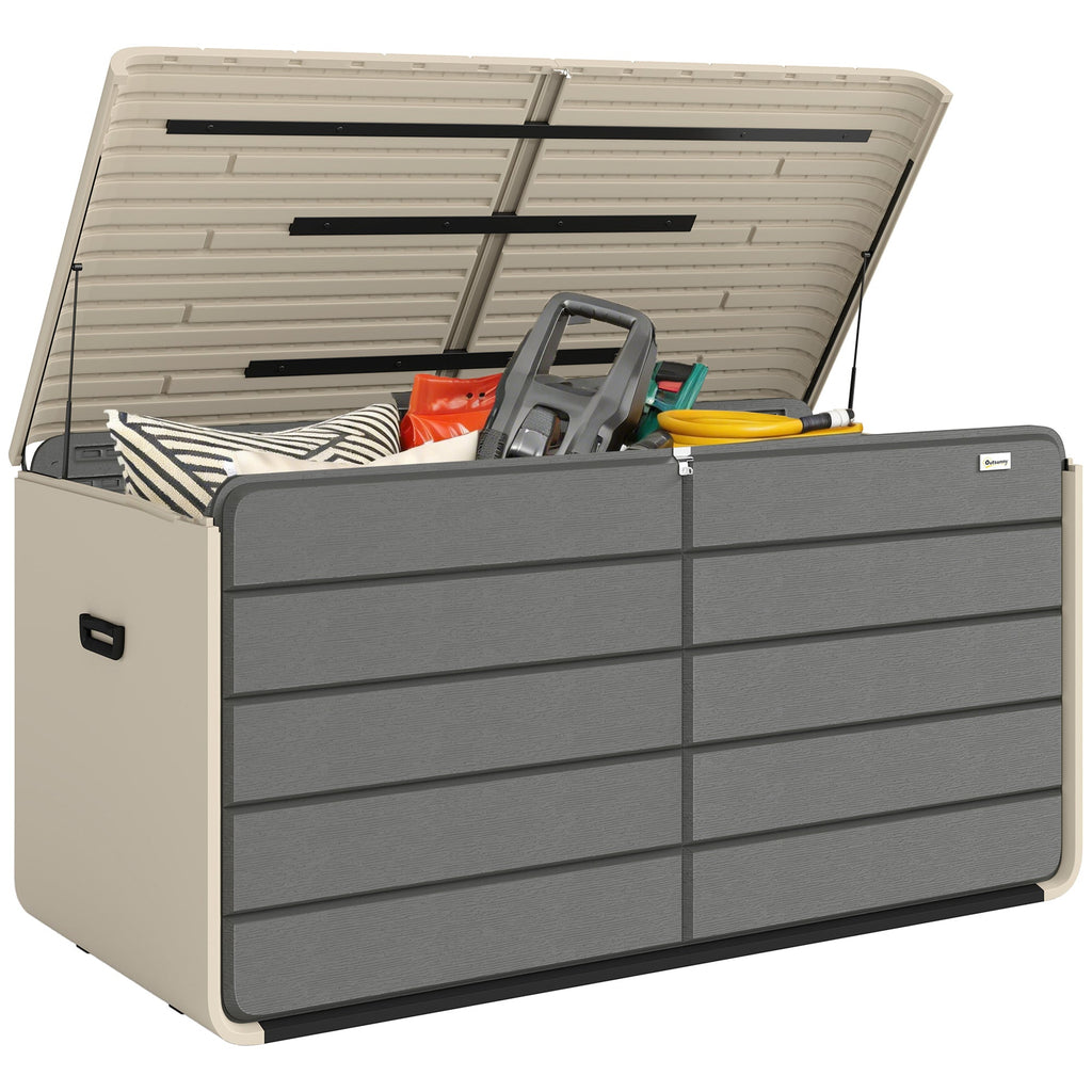 757 L Garden Storage Box with Wheels and Lockable Lid, Beige/Grey