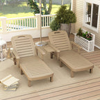 Set of 2 Resin Sun Loungers with Foldable Side Table, Khaki
