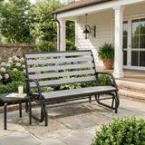 2-Person Outdoor Glider Bench with Faux Wood Slatted Seat and Steel Frame, Grey