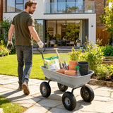 Steel Garden Cart with 10" Pneumatic Tires, 551 lbs Capacity, Grey