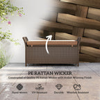 2-in-1 Patio Wicker Storage Bench, 29 Gallon with Cushion, Tan